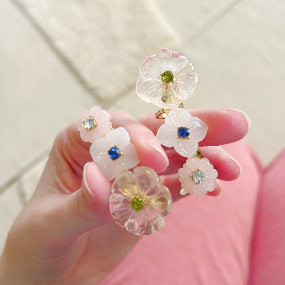 Anthropologie Ear Climbers Floral Statement Drop Earrings Pink Blue Green Linear